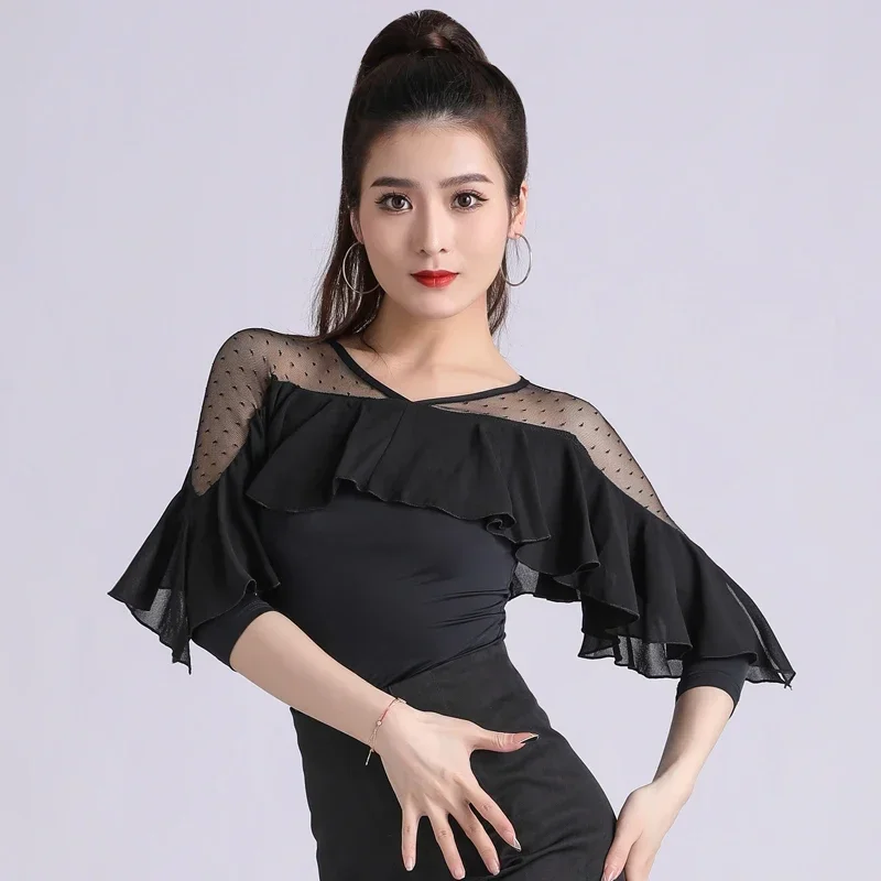 

Latin dance top women's new clothing lotus leaf fashion ballroom dance clothing national standard modern performance dance pract