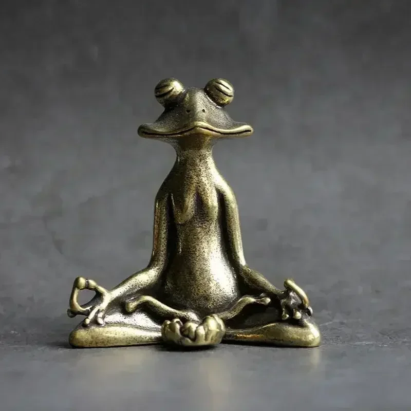 1A-Vintage Brass Meditation Zen Buddhist Frog Statue Trinket Copper Animal Sculpture Incense Burner Home Desk Decoration Tea Pet