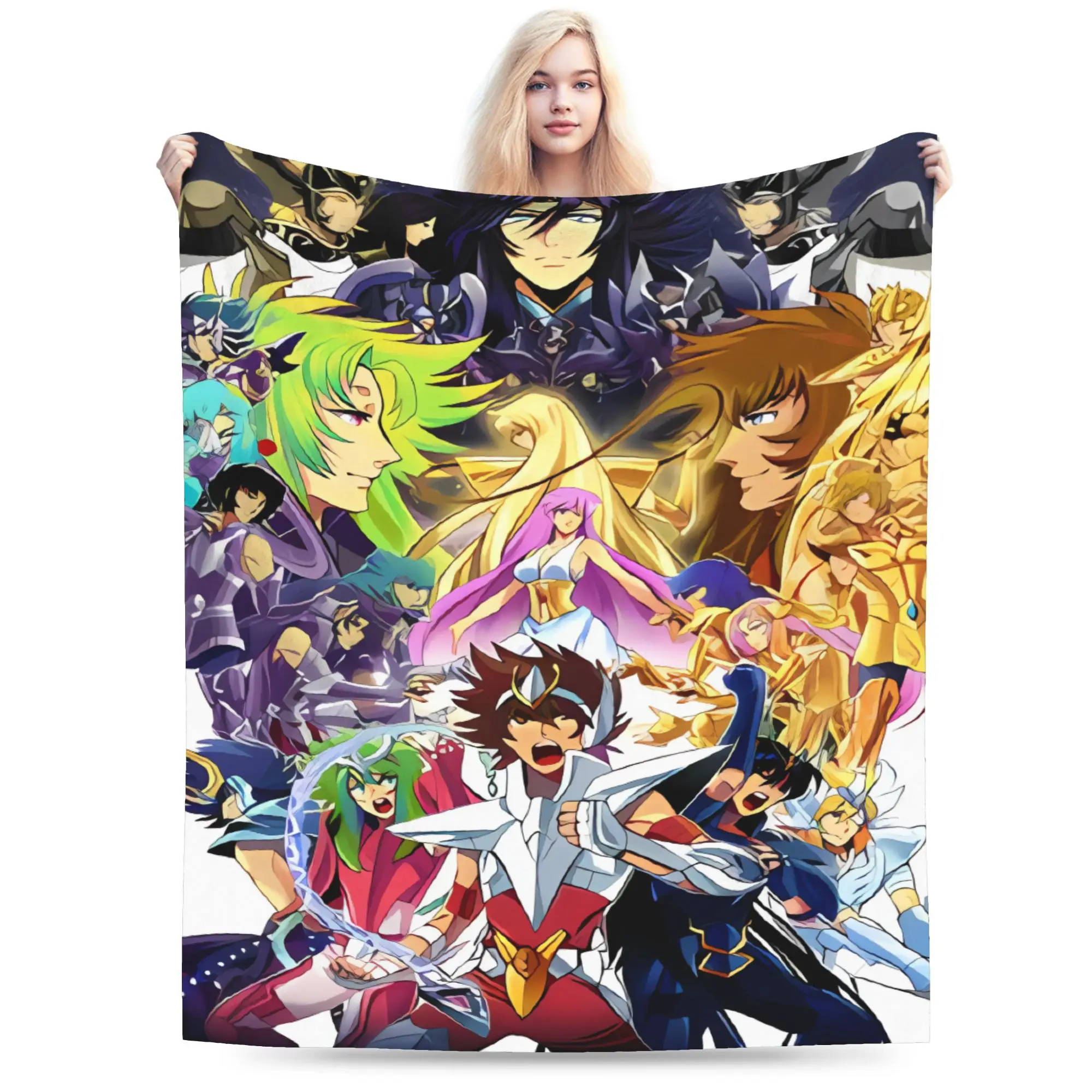 Anime Sainting-Seiyas Gold Saint Cartoon Super Soft Blanket  Decorative Plush Bedding Throws Flannel Bedspread Sofa Bed Cover