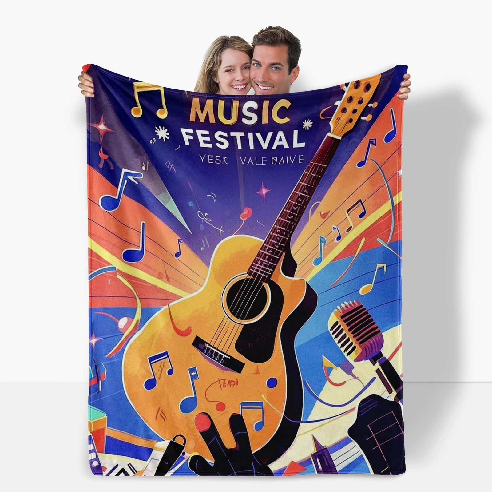 Musical Guitar And Microphone Themed Blanket, Brings Joy And Comfort To Any Living Space. Suitable For All Ages.