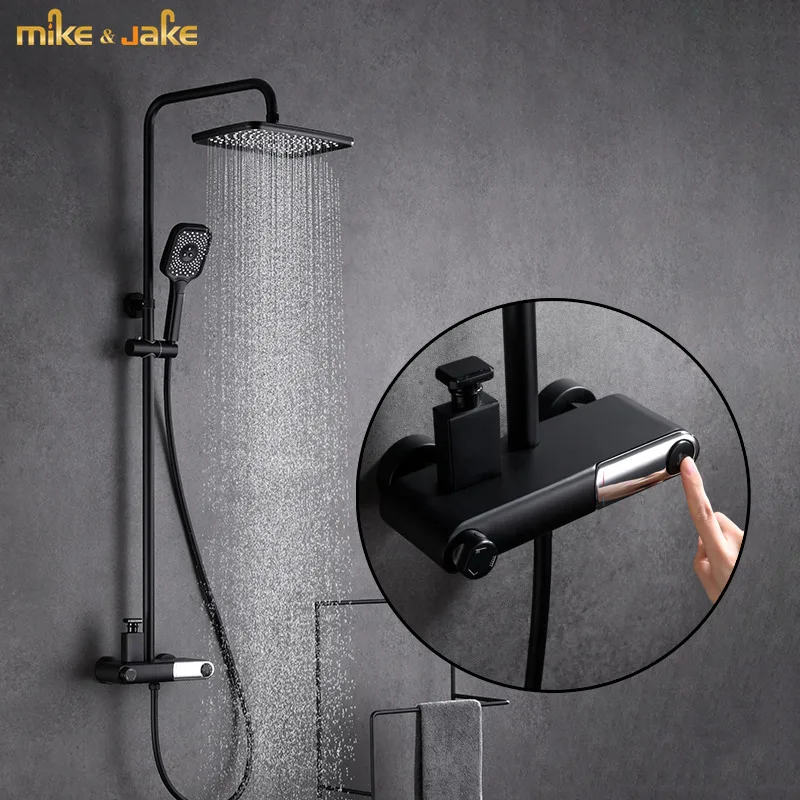 

Constant temperature shower mixer one press button constant black shower set hot and cold bath shower mixer