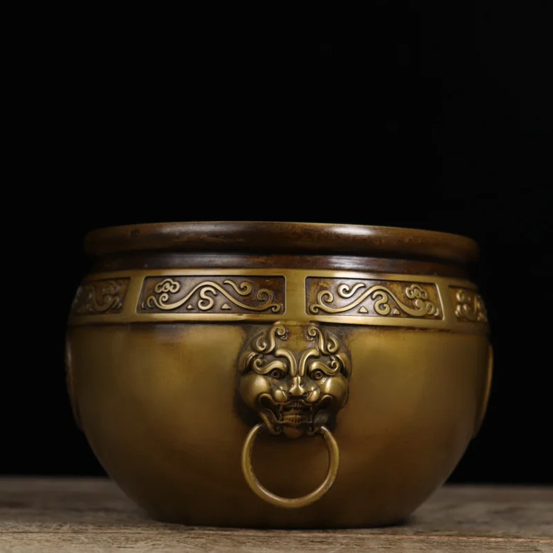 زخرفة كبيرة نقية برأس الأسد، جرة المدينة المحرمة المقلدة، مبخرة النحاس، حصالة الخنزير، ديكور المنزل