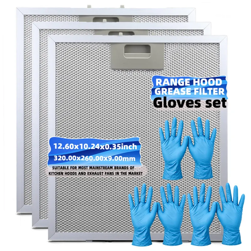 3 PCS Range Hood 320x260mm Cooker Hood Metal Mesh Extractor Vent Filter for Home Kitchen Range Hood Accessories