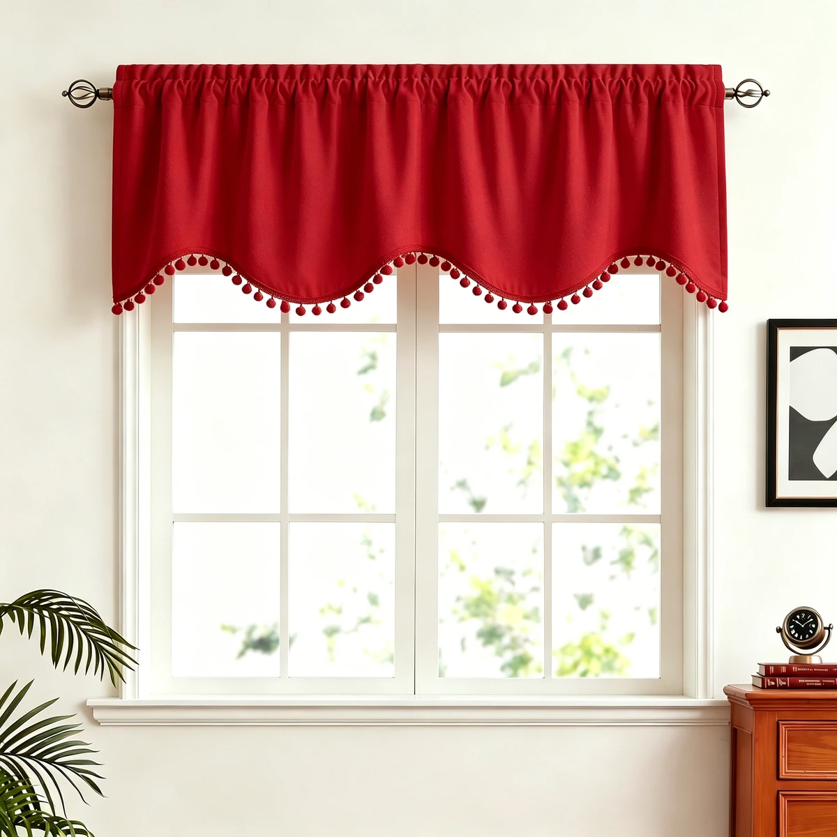 Blackout Curtain Thick - Красная бархатная ламбрекен-штора с отделкой из