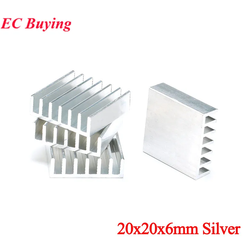 20 uds/2 uds 20*20*6mm disipador de calor radiador plateado refrigeración de aluminio 20x20x6mm disipador de calor para enfriador de disipación de calor electrónica LED