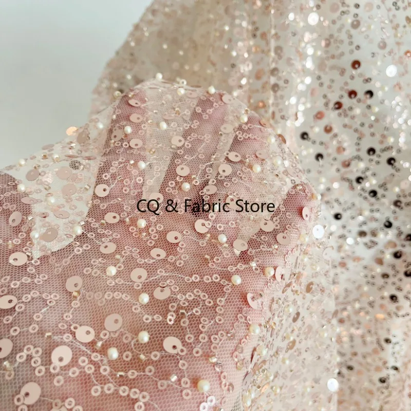 

Сетчатая ткань цвета шампанского с бусинами и блестками для свадебного платья своими руками, кружевной материал, дизайнерская ткань по дворам