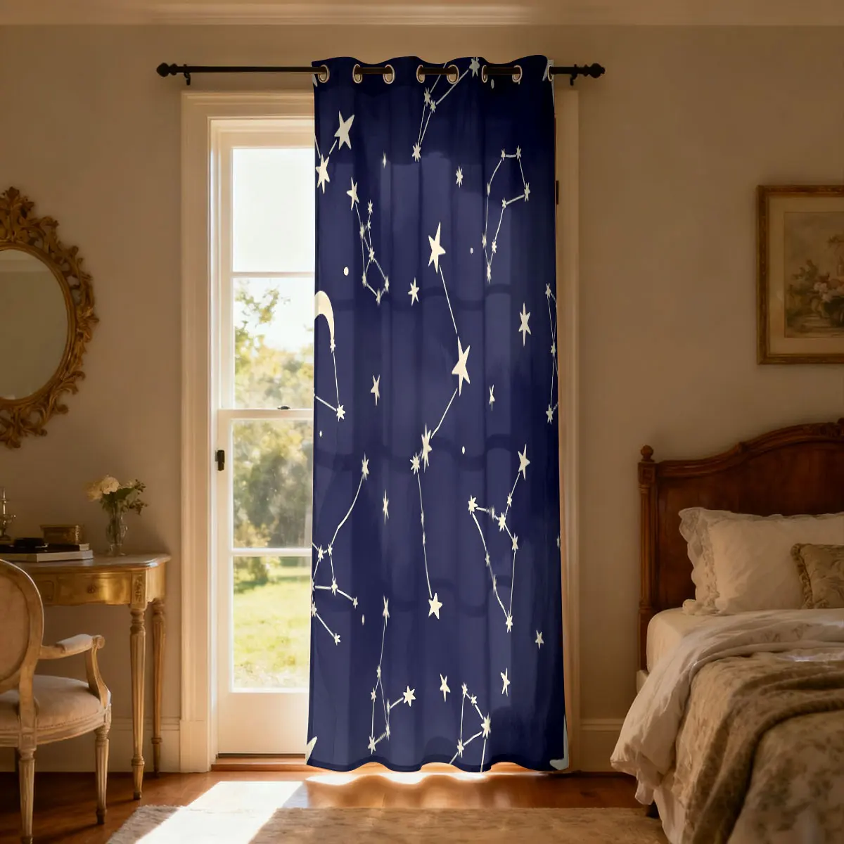 1pc Retro Rose Floral Single Loop Curtain, Decorative Door Curtain For Living Room Bedroom, Fashionable Home Hanging Curtain view 5
