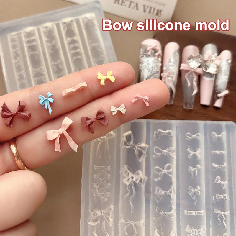 【Peace】3D Ribbon Bowknot Shaped Mold Stamping Stencils UV Gel Polish Art Mould Silicone Carving Mold DIY Design Nail Charm Decor