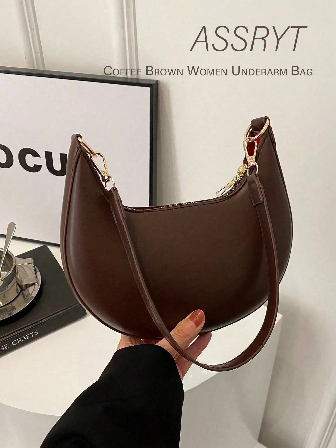 

1pc Coffee Brown Crescent-Shaped PU Leather Shoulder Bag,[US-Based Shipping]Fashion Simple Solid Color Women Underarm Bag, Autumn/Winter , Old Money,2026 New Fashionable French Style Texture & Chic Shoulder Crossbody Bag For Women, Perfect For Commuting A