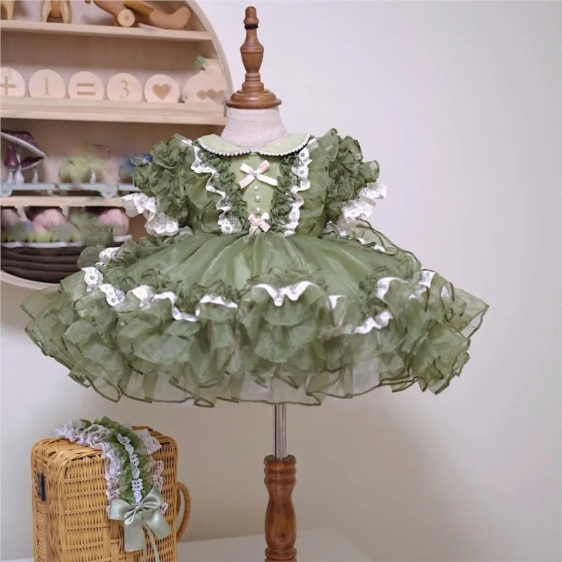 2026 New Children's Lace Lolita Skirt Girls' Breathable Green Princess Dress Kids' Summer Lolita Dress Baby Dress For Gift LJ656