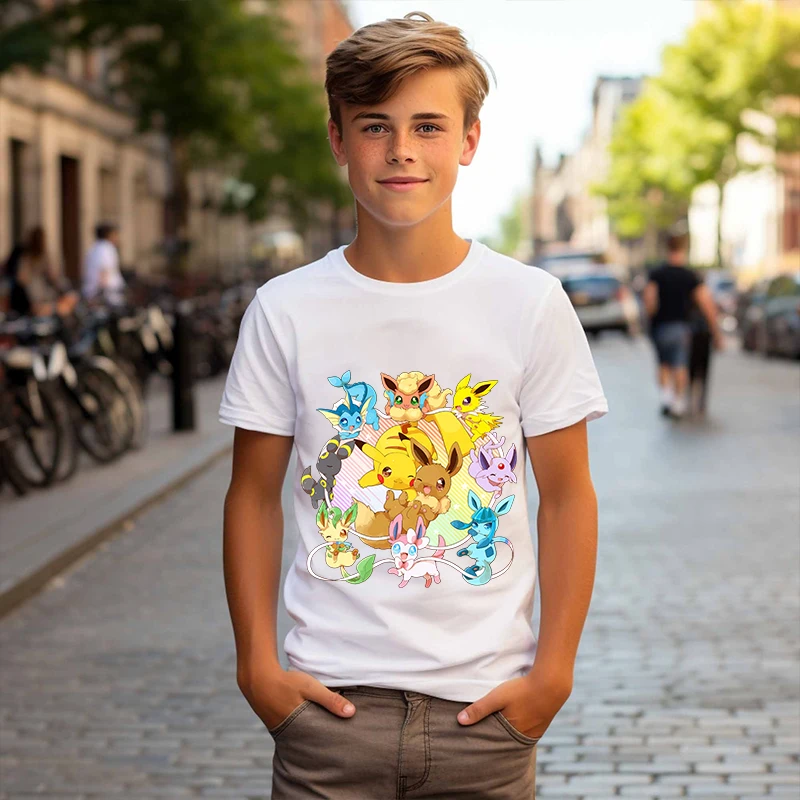 Pokemon printed children's clothing kids cotton T-shirt white short-sleeved cartoon top for boys