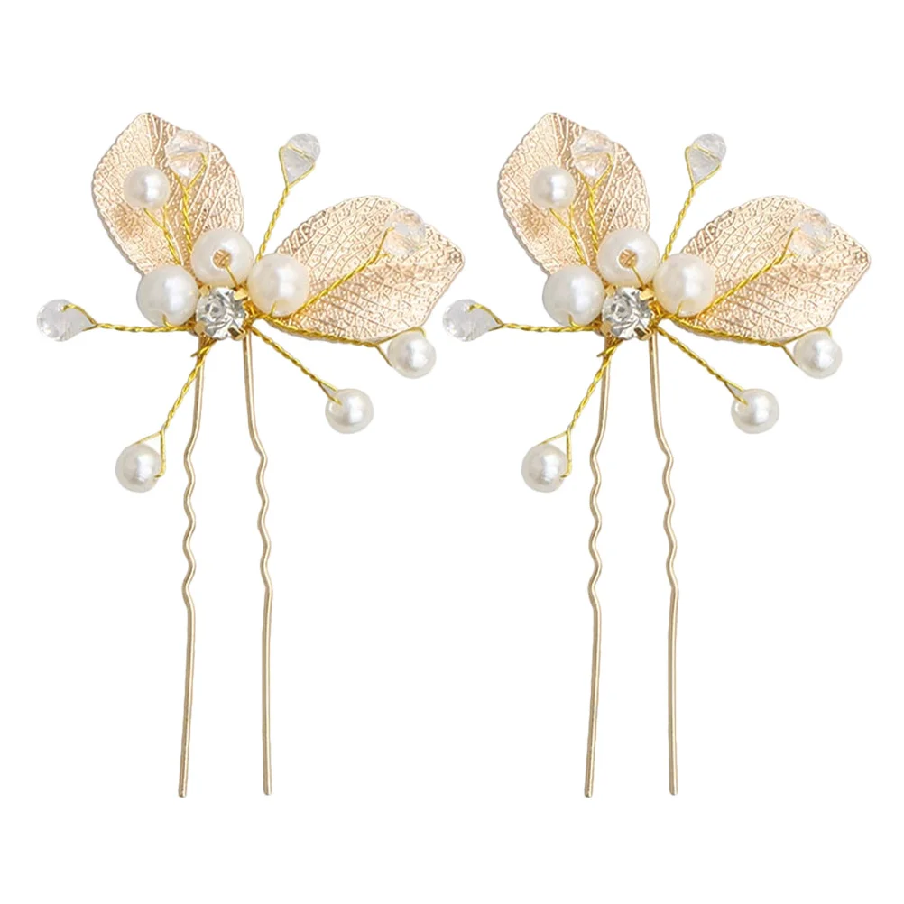 

2Pcs Children Hairpins Elegant Leaf U Shaped Hair Accessories Crystal Pearl Pins Bridal Wedding Hair Styling for Girls