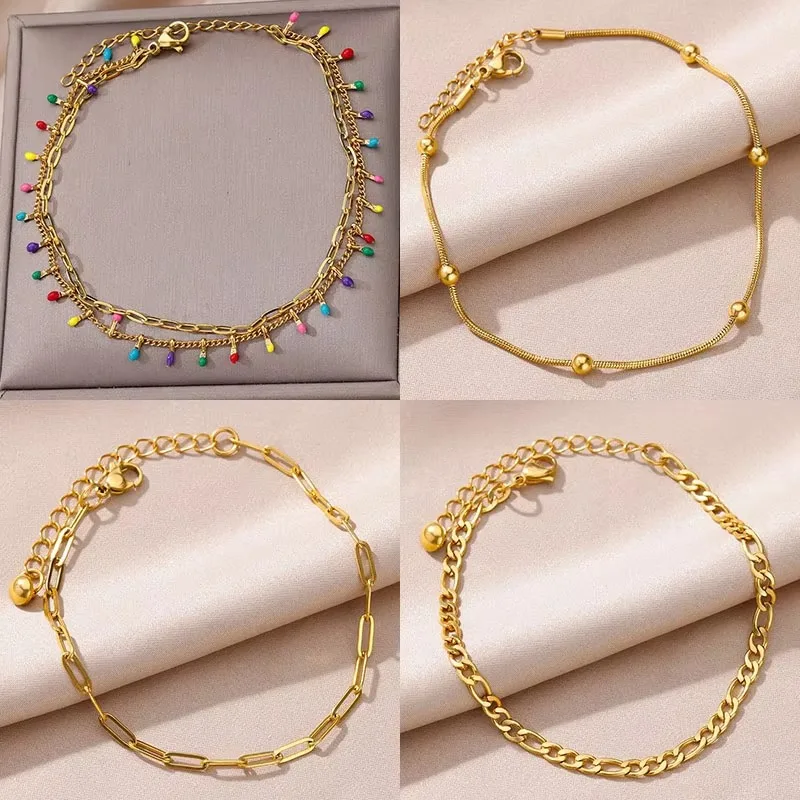 Boho Drops Anklets For Women Gold Color Stainless Steel Anklet Luxury Wedding Aesthetic Jewelry Gift