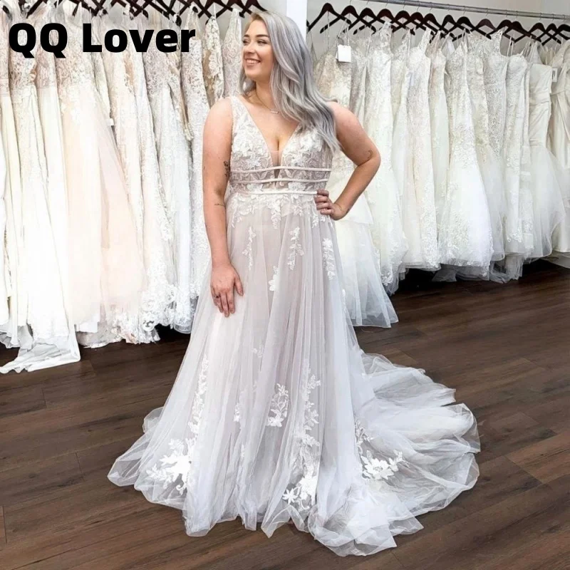 

Customized V Neck A-Line Vestidos De Noiva Spaghetti Straps Lace Wedding Dresses 2025 Lace Robe De Mariée