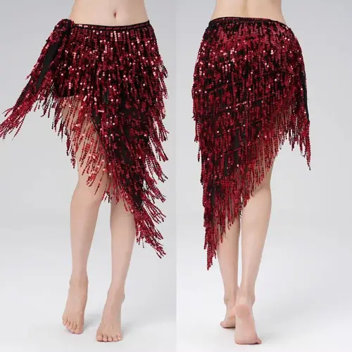 Imagen 2 del producto Faldas sexis con flecos y lentejuelas para mujer, cinturón para danza del vientre, trajes bohemios para espectáculo, falda de bailarina a la moda, cadena para la cintura