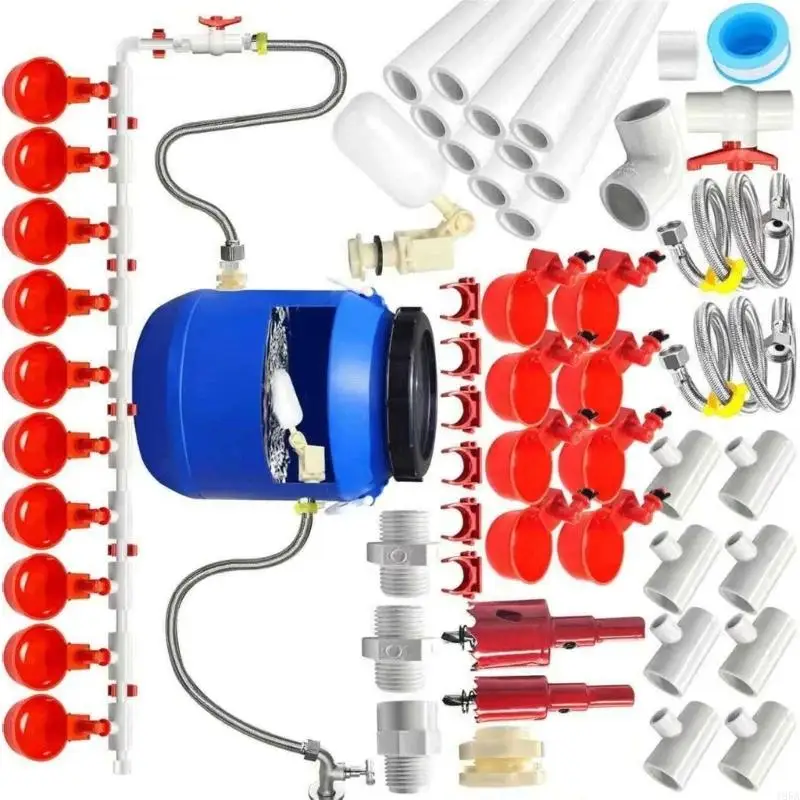 Complete PVC Pipe Chicken Drinking Assembly 58 Parts Auto Water Provider For Poultry 