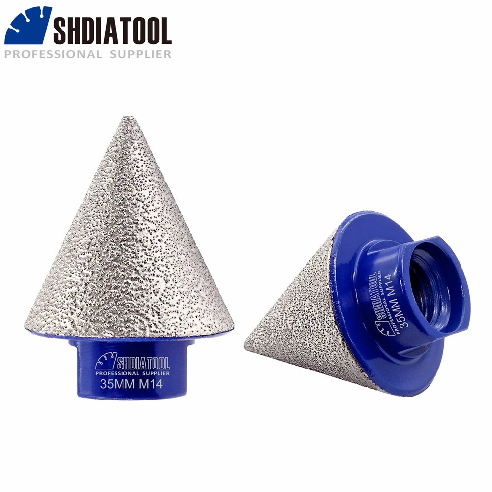 SHDIATOOL 2Pcs Vacuum Brazed Diamond Chamfer Milling Bits 53 Degrees Beveling Hole Trimming For Ceramic Tile Granite Porcelain