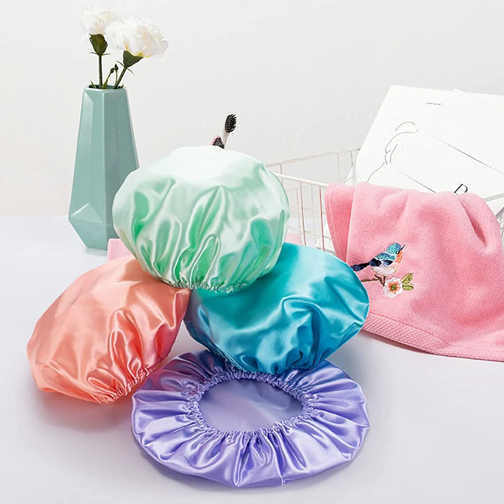 4Pcs Large Shower Cap with Elastic Band Double Waterproof Soft Bath Cap Multi-Purpose Reusable EVA for Women Thick/Long Hair