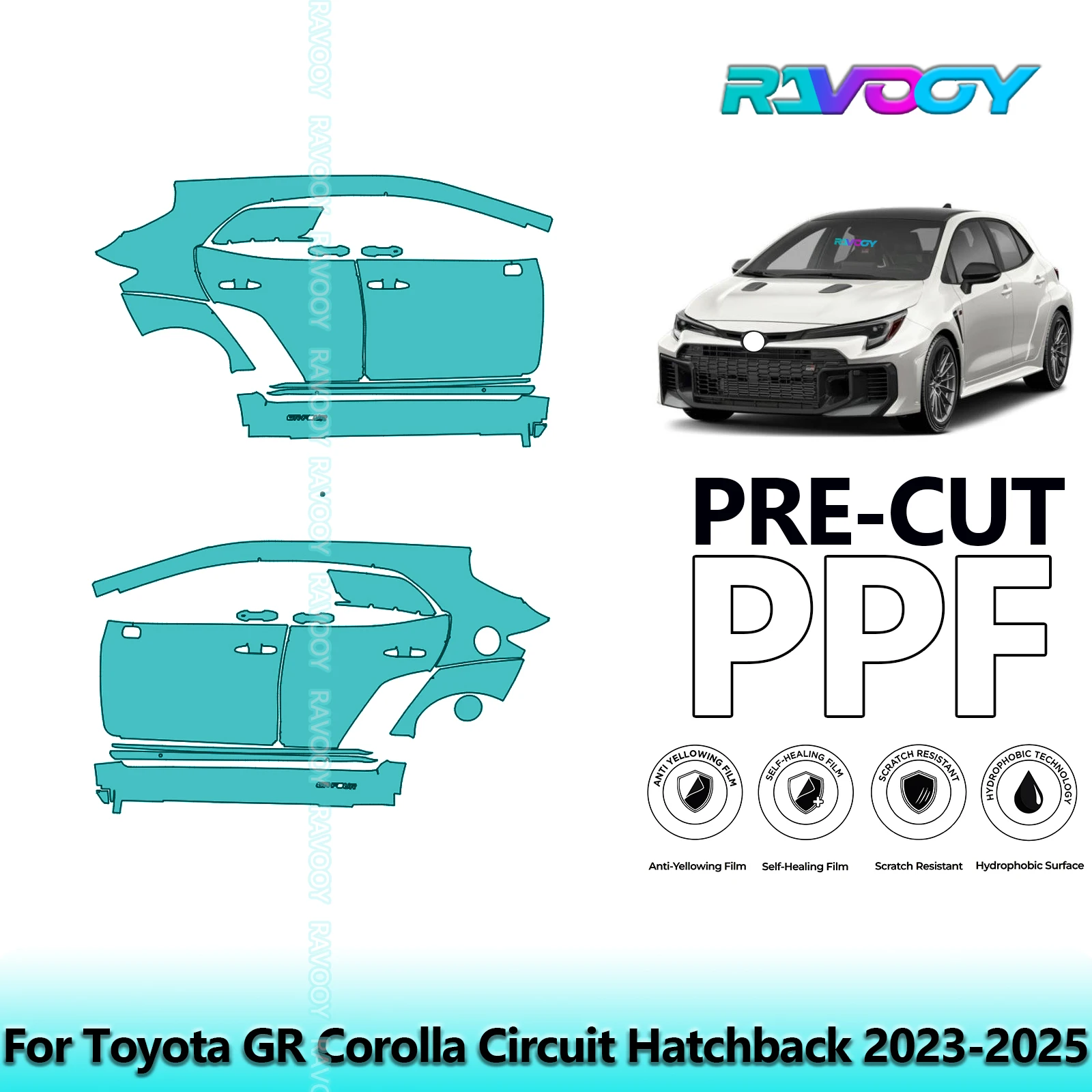 

For Toyota GR Corolla Circuit Hatchback 2023-2025 8.5mil Pre-Cut PPF Door & A/B Pillar Kit TPU Paint Protection Film Set