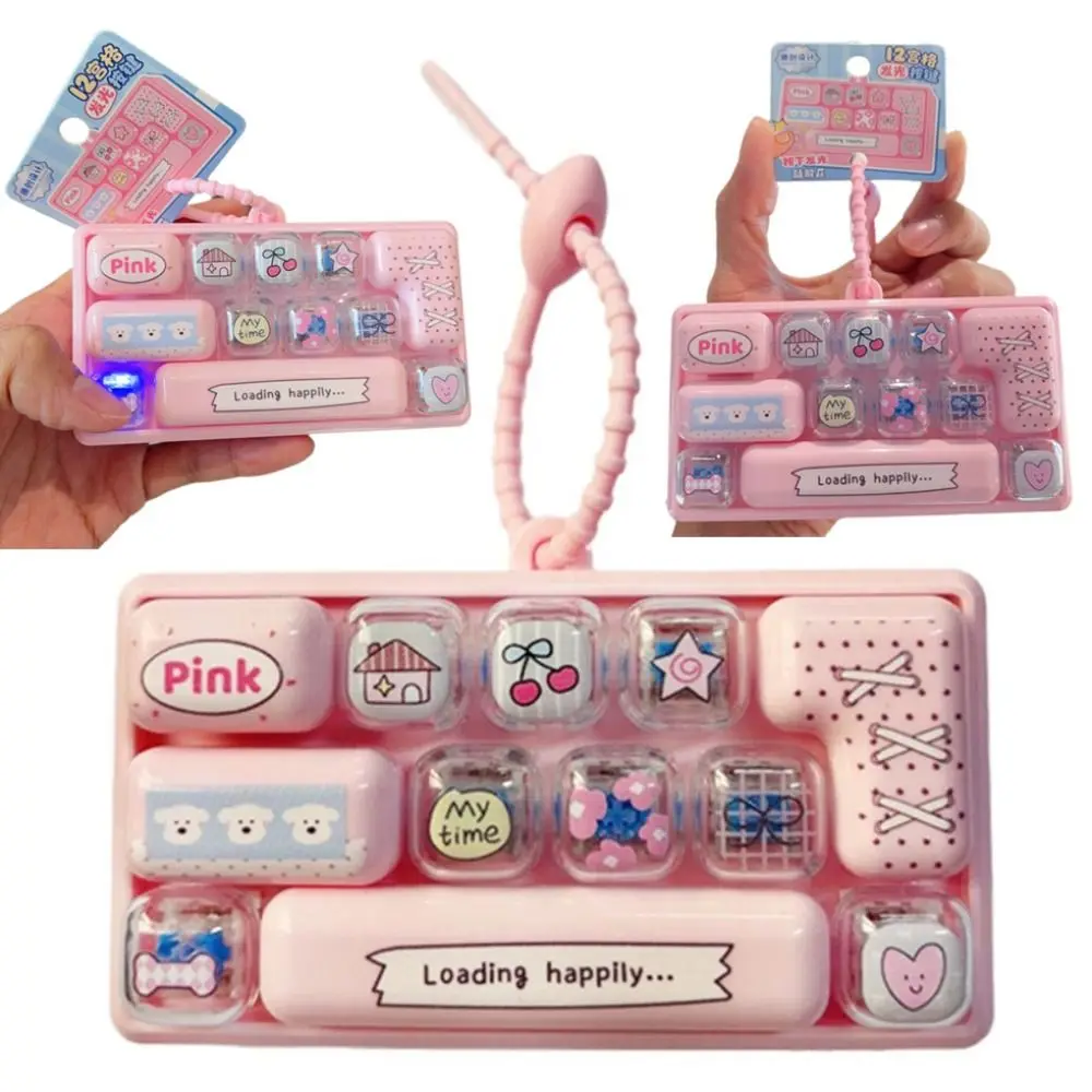 Cartoon 12 Keys Keyboard Keychain Pressable Keys Clicker Sound Keyboard Clicker Keychain Relaxed Creative Stress Relief Fidget