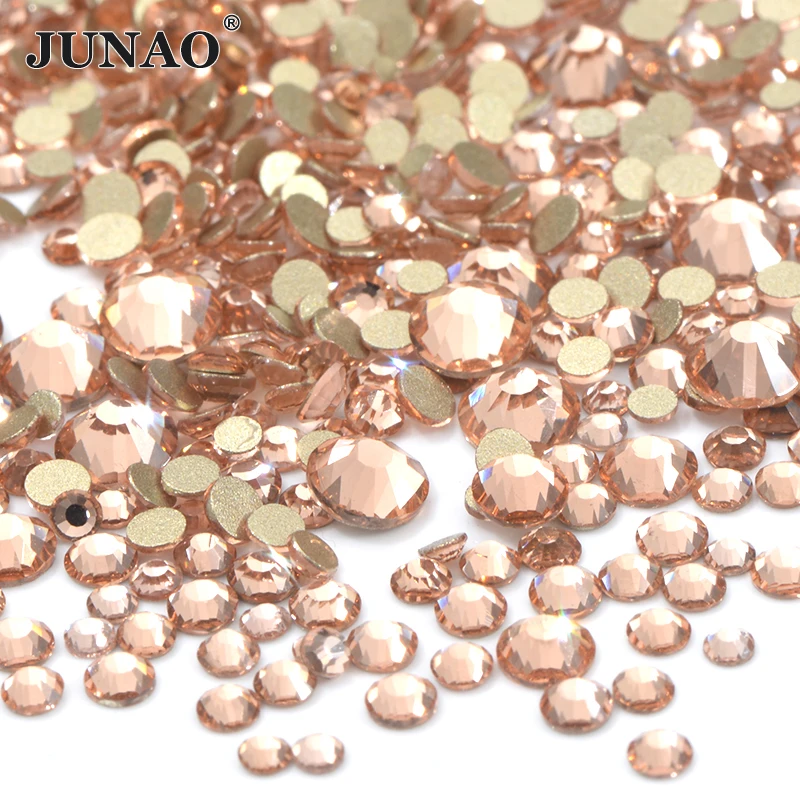 JUNAO 1400pcs Mix Size Clear Crystal Rhinestones Glass Flatback Crystals Round Nail Stones For DIY Cup and Clothes Crafts