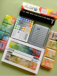 Schmink College Grade Solid Watercolor Paint 12 Color Half Block Iron Box Watercolor Painting Pigment Master Level Art Supplies