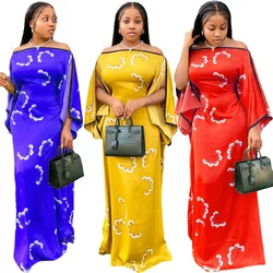 2022 Summer Fashion Style African Women Short Sleeve Polyester Printing Long Dress Maxi Dress African Dresses for Women