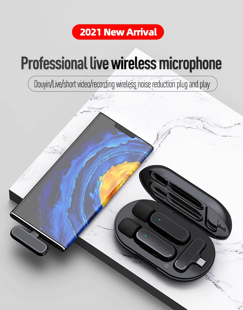 K60 Professional Lavalier Wireless Microphone with Charging Compartment for Ios System 1 Drag 2 Mic