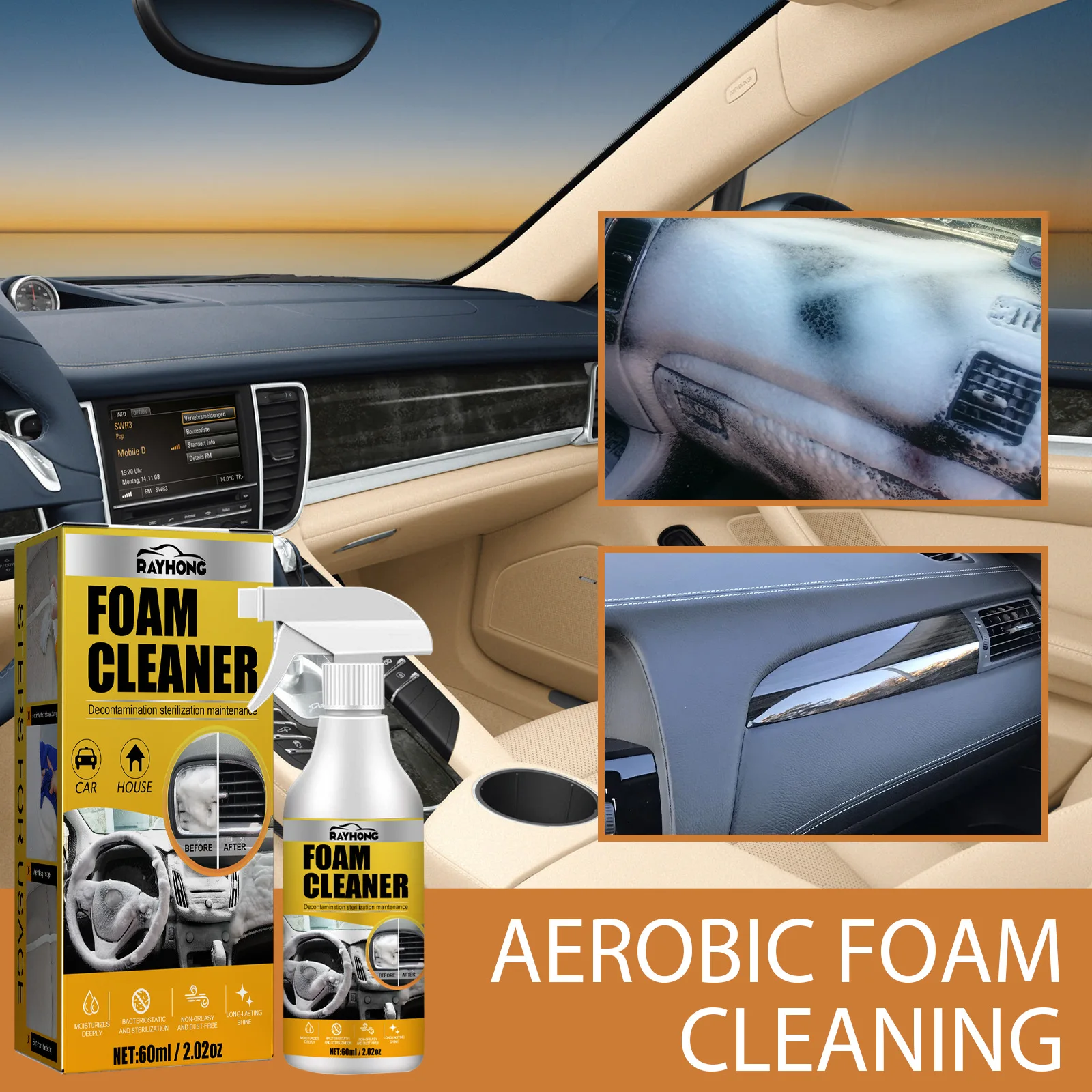 60ml Multifunctional Foam Cleaner Quick Car Interior Cleaner Spray Anti-aging Cleaning Foam Spray Car Interior Wash Maintenance