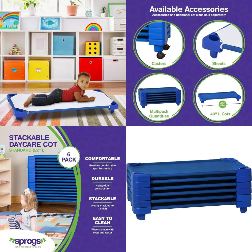 

Синие складные кроватки для детских садов и яслей, 6 штук, идеально подходят для сна и отдыха в дошкольных классах