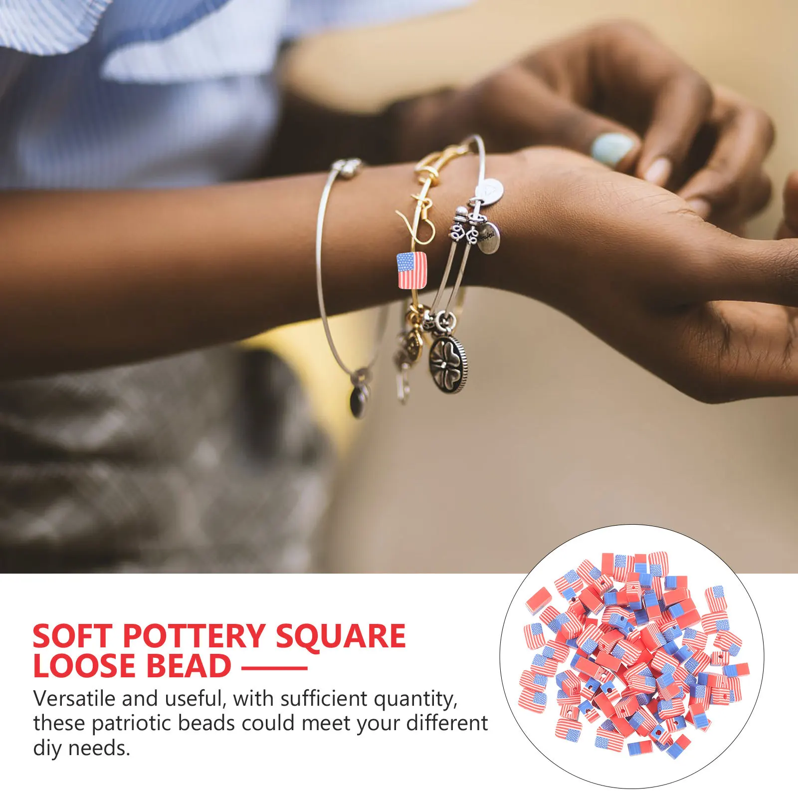 100 قطعة مربعة الشكل الوطنية العلم الأمريكي خزر عازل DIY بها بنفسك مجوهرات سوار قلادة الحرفية بوليمر كلاي الخرز #1