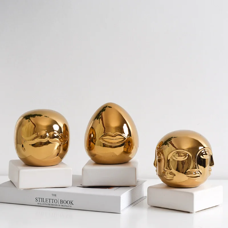 Nordic Ceramics Golden Human Face Ornaments Creative Home Furnishings Simple Living Room Office Desktop Decoration