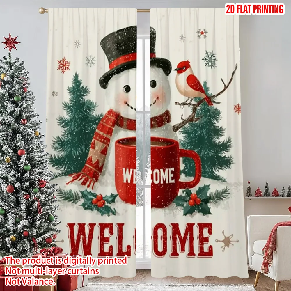 

2pcs 2D flat printing Merry Christmas Popular Window Curtains Welcome_ Durable Polyester Without Electricity Festive Holiday Use
