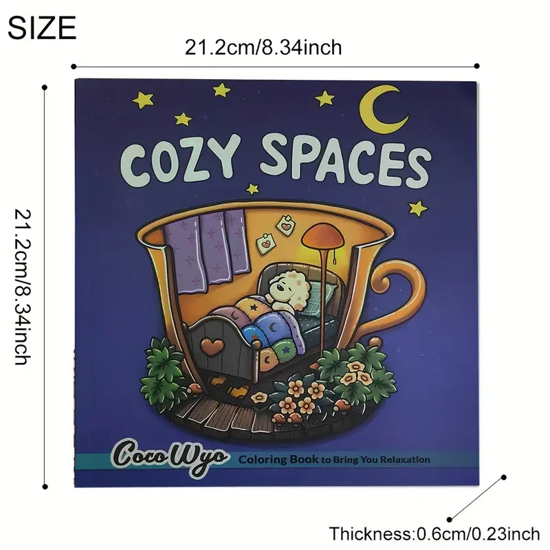 1pc Cozy Spaces Coloring Book, 50 Pages with Various Comfortable Space Scenes, Stress-Relief Gift, Relaxation Gift, Birthday