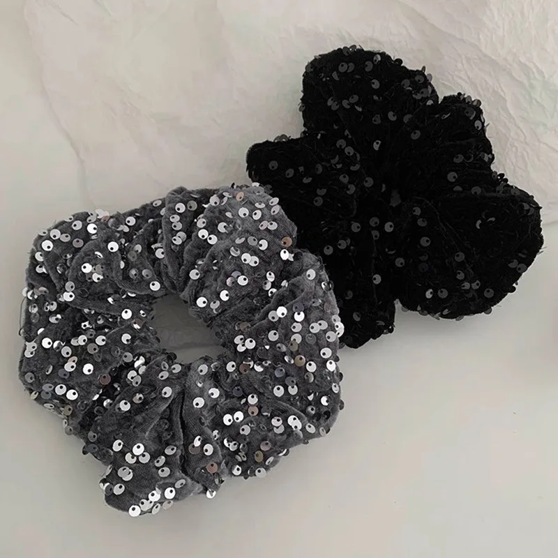 Shiny Sequins Broken Crystal Hair Accessories Elastic Hair Band Hair Ring 2023 New Party Black Grey Sequins Scrunchies Headbands