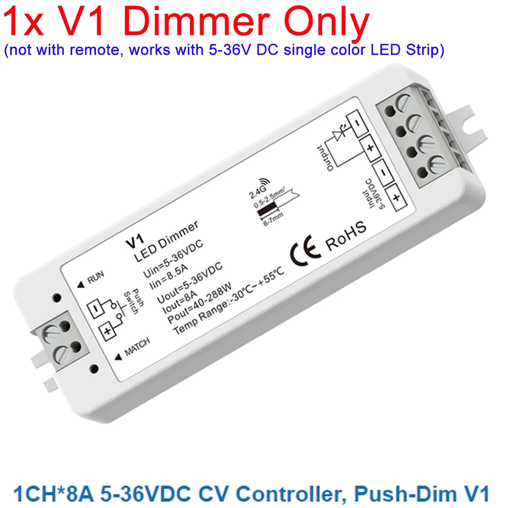 Skydance V1 LED Dimmer 1CH 5V 12V 24V 36V Enkele Kleur LED Strip Dimmen Kit Draadloze 2.4G RF 4Zone Afstandsbediening Touch Schakelaar
