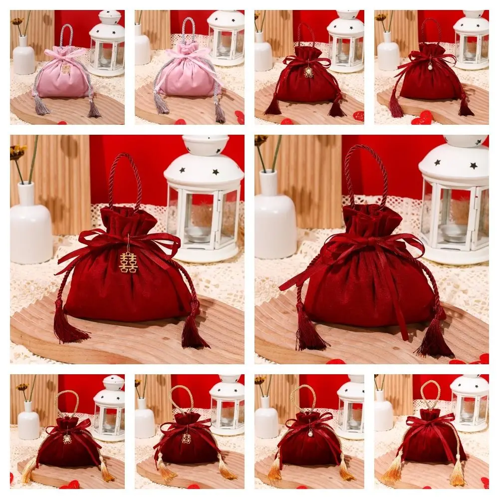 Jewelry Organizer Chinese Drawstring Candy Bag Velvet Traditional Flannel Gift Bag Wine Red Exquisite Wedding Gift Bag Party