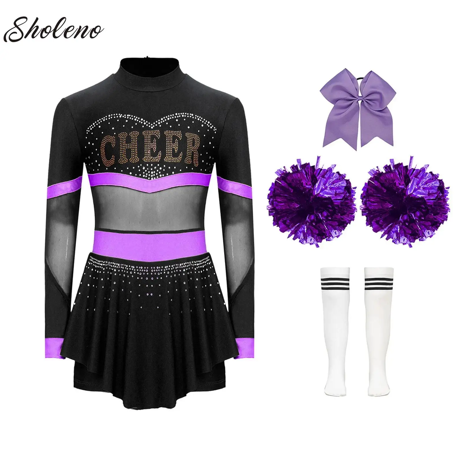 

High School Cheerleader Costume for Girl Halloween Cheer Uniform Dance Competition Team Sports Cheerleading Dress Up Clothes Set