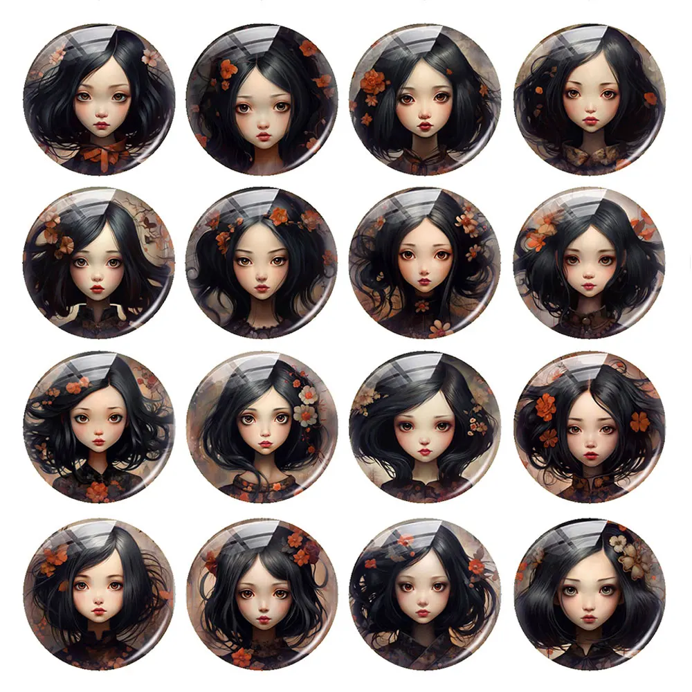 

Handmade Beauty Japanese Girl Photo Glass Cabochon Charms Flatback Demo Flat Back Cameo For Diy Jewelry Making Accessories