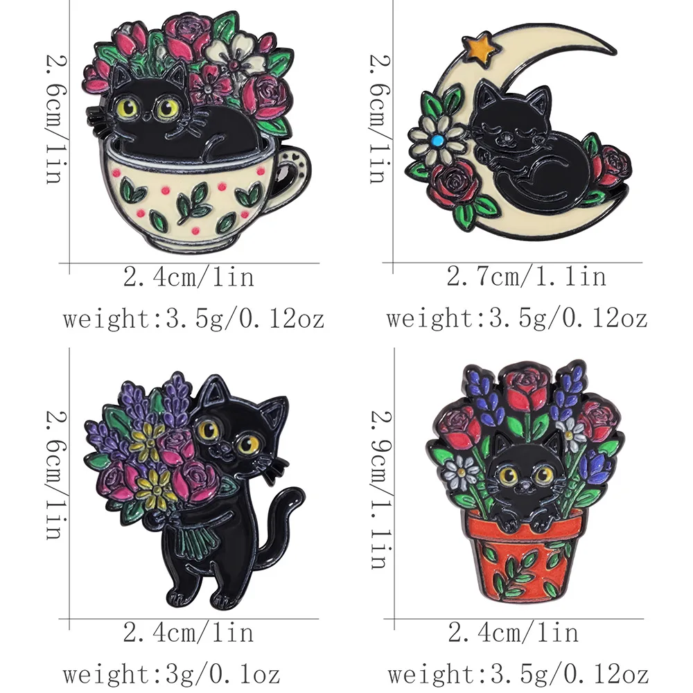 Cross-border Creative Plant Black Cat Flower Series Brooch, Cute Animal Badge Cartoon Gift Accessories - view 6