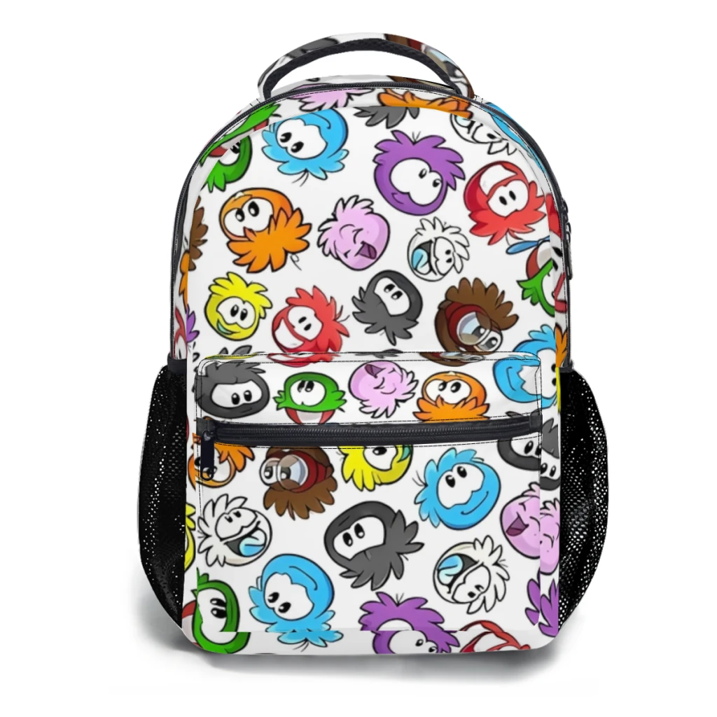 Mochila Pinguim de Grande Capacidade, Puffle Padrão-Club Bag, Trendy Book Bag, Multi-bolsos, Ajustável 17 ", Novo Estilo