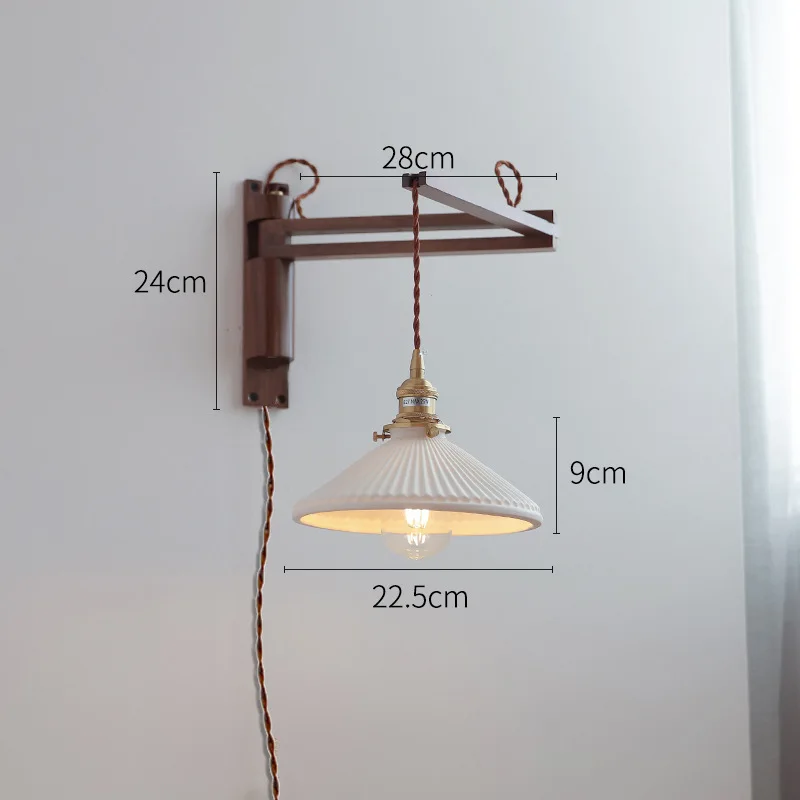 Retro Folding Wall Lamp, Silent Style, Design Sense, Black Walnut, Retractable, Household, Bedroom, Bedside, Living, Simple