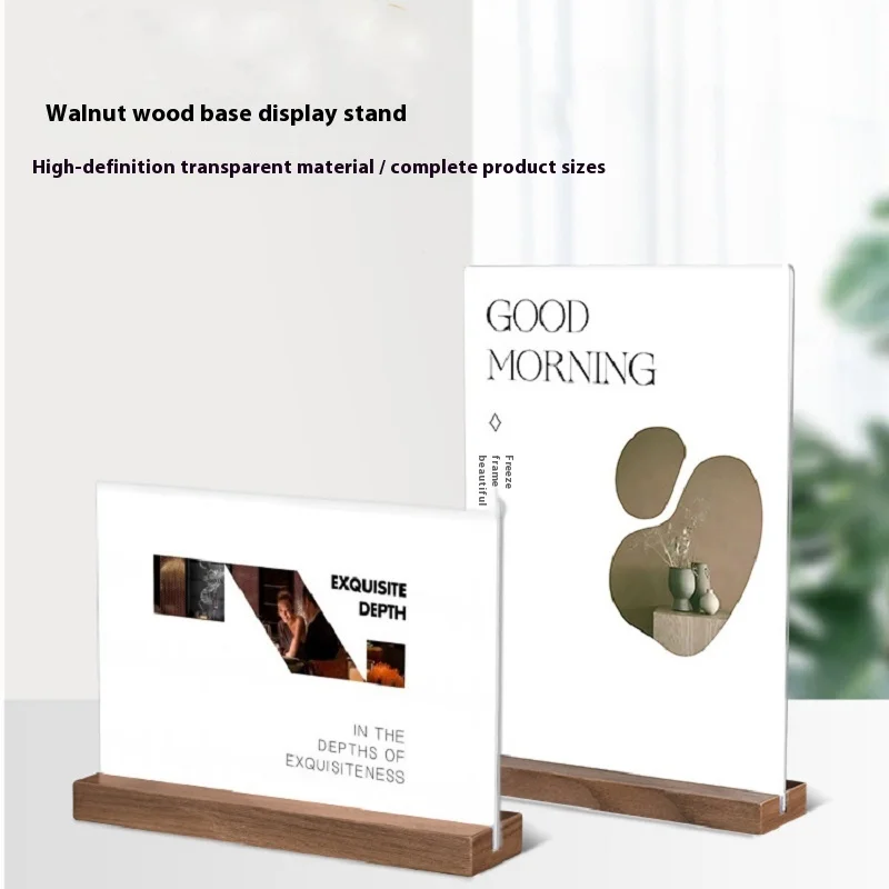 

A5 Wooden Table Card Display Stand Acrylic Restaurant Menu Sign Holder A4 Advertising Tabletop Signage Price Tag
