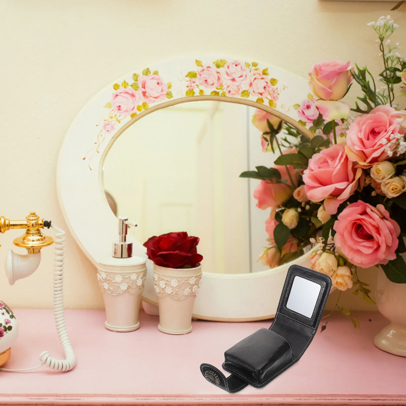 

Lipstick Bag Storage Organizer with Mirror Carry Pouch for Purse Polyester