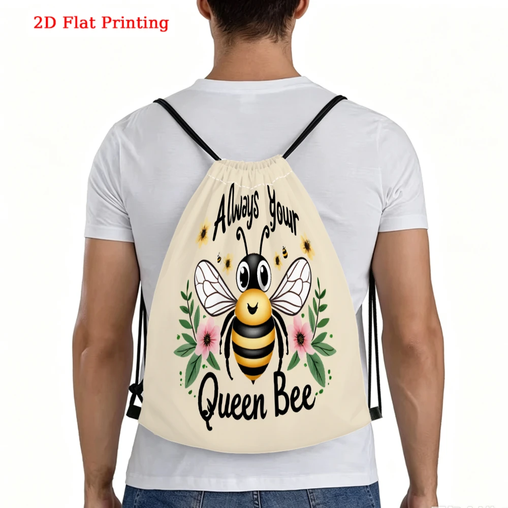 Cute Cartoon Style, Drawstring Backpack, 2D Flat Printing Queen Bee Pattern, Fitness Sports Bag, Outdoor Travel Drawstring Pack