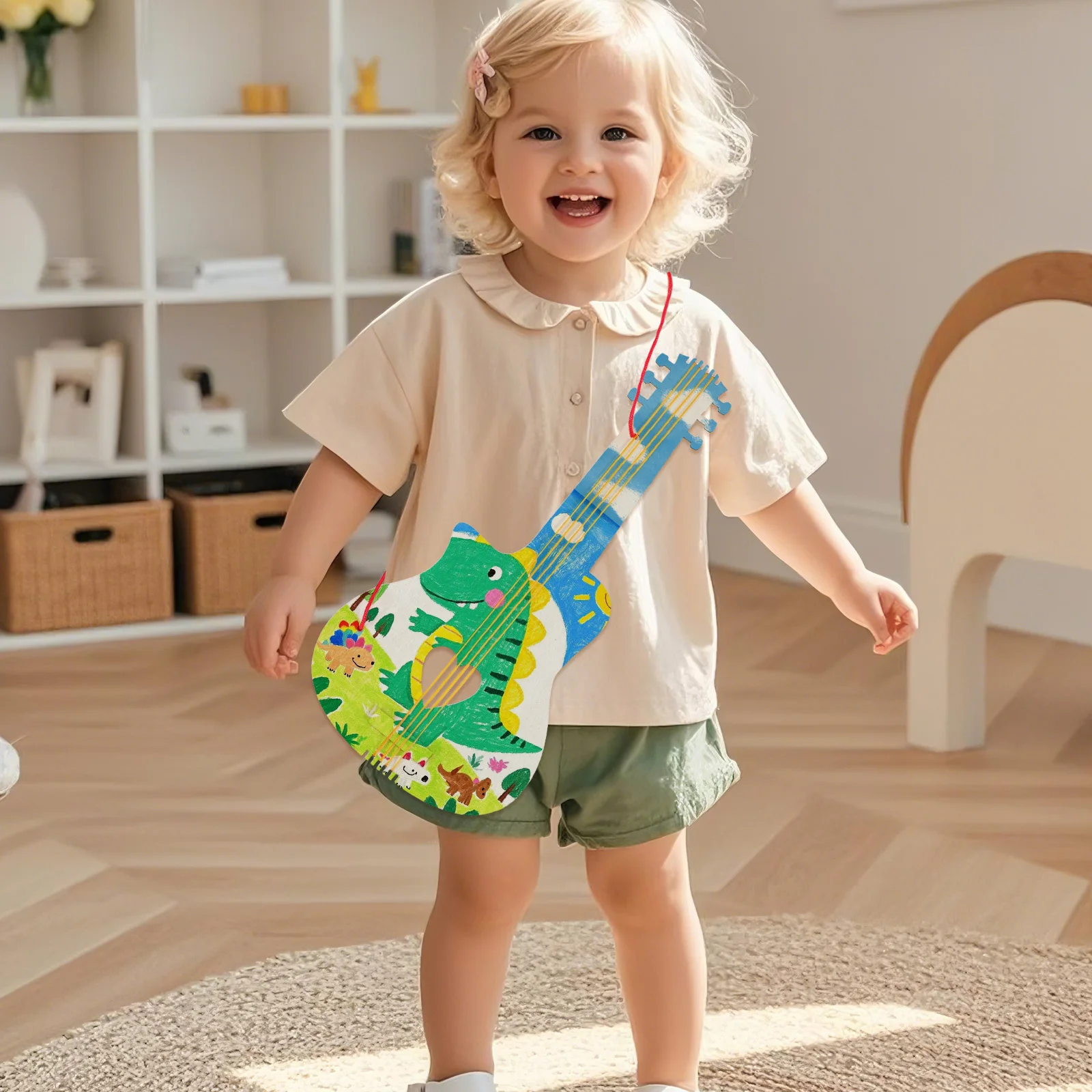 

2Pcs DIY Wooden Guitar Unpainted Cutout for Children Imagination Hands on Skills Improvement Decor Wooden Handmade DIY Guitar