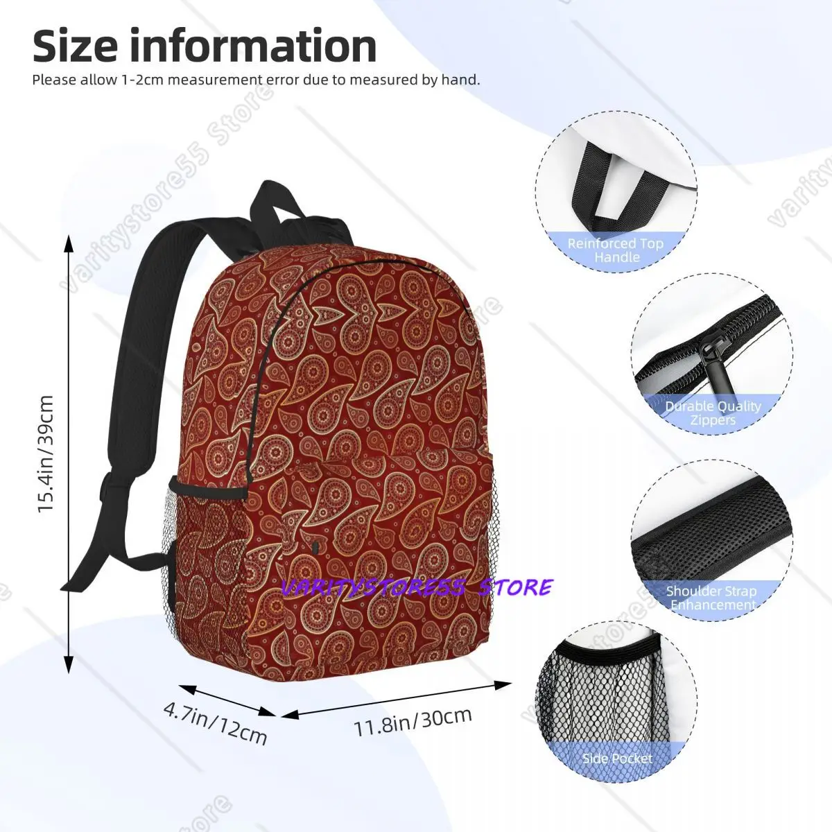 Bohemian Art Paisley Gradient Backpack Hot Sale Daypack Large Capacity Boys Girls BookBag Shoulder Bags for Men Women School Bag