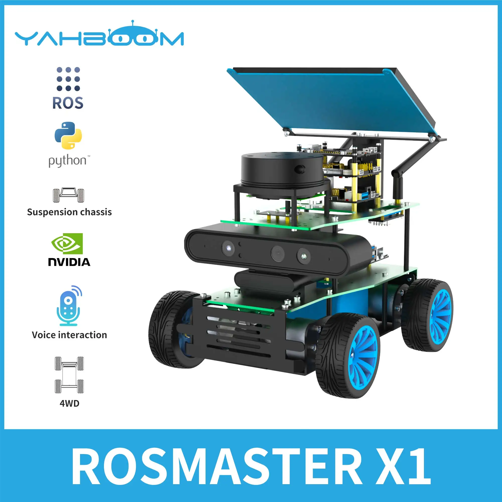 Robot per auto intelligente 4WD programmabile Yahboom con riconoscimento vocale motore Lidar 520 per Jetson NANO Raspberry Pi 5 ROSMASTER X1