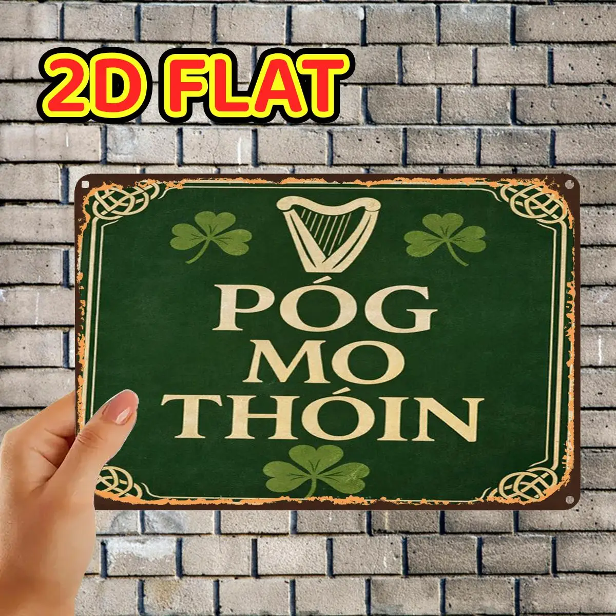 2D Flat, 2D Flat,1pc,Irish Shamrock Decorative SignMetal Tin Sign, Pre-Drilled Holes, Suitable for Indoor, Garden,Outdoor, Home,