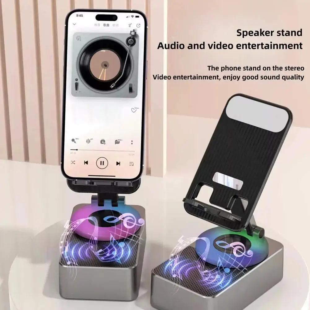 Cell Phone Stand Wireless Bluetooth Speaker Potable Anti-Slip Base HD Surround Sound Perfect for Home Outdoors Holder